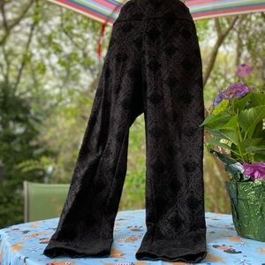 Zac & Rachel Black Velvet Wide-Leg Trousers with Damask Texture
